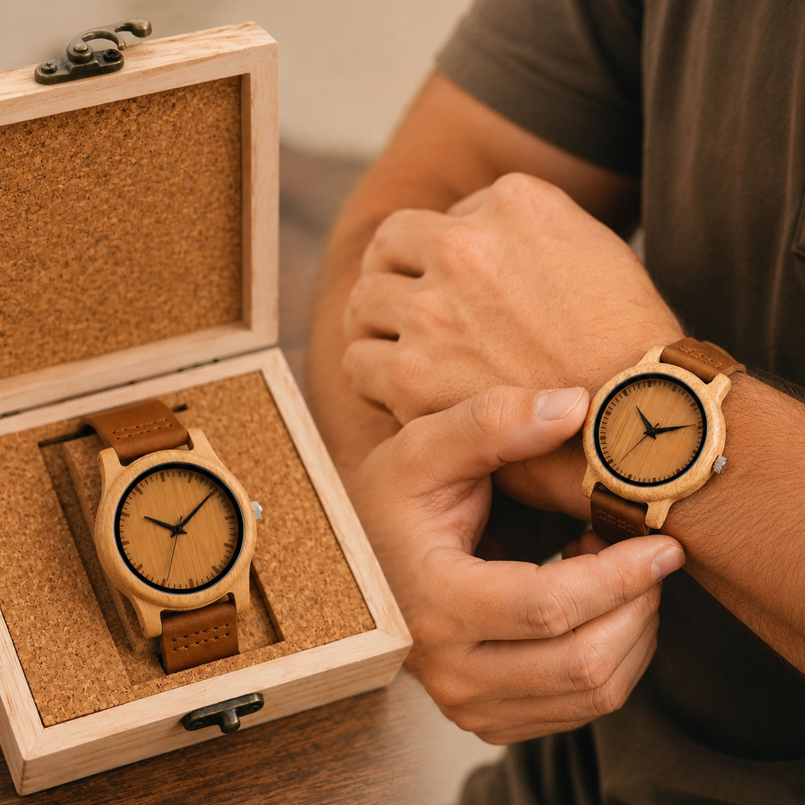 Couple Watches Smartwatch - Hoge kwaliteit horloge bamboe kast heren