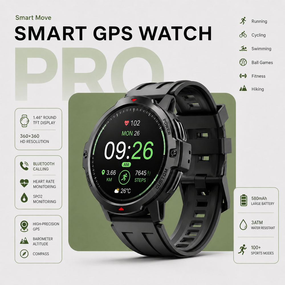 Smartwatch Timex Watches For Men - NIEUWE 1.46 Inch Militaire GPS Smartwatch