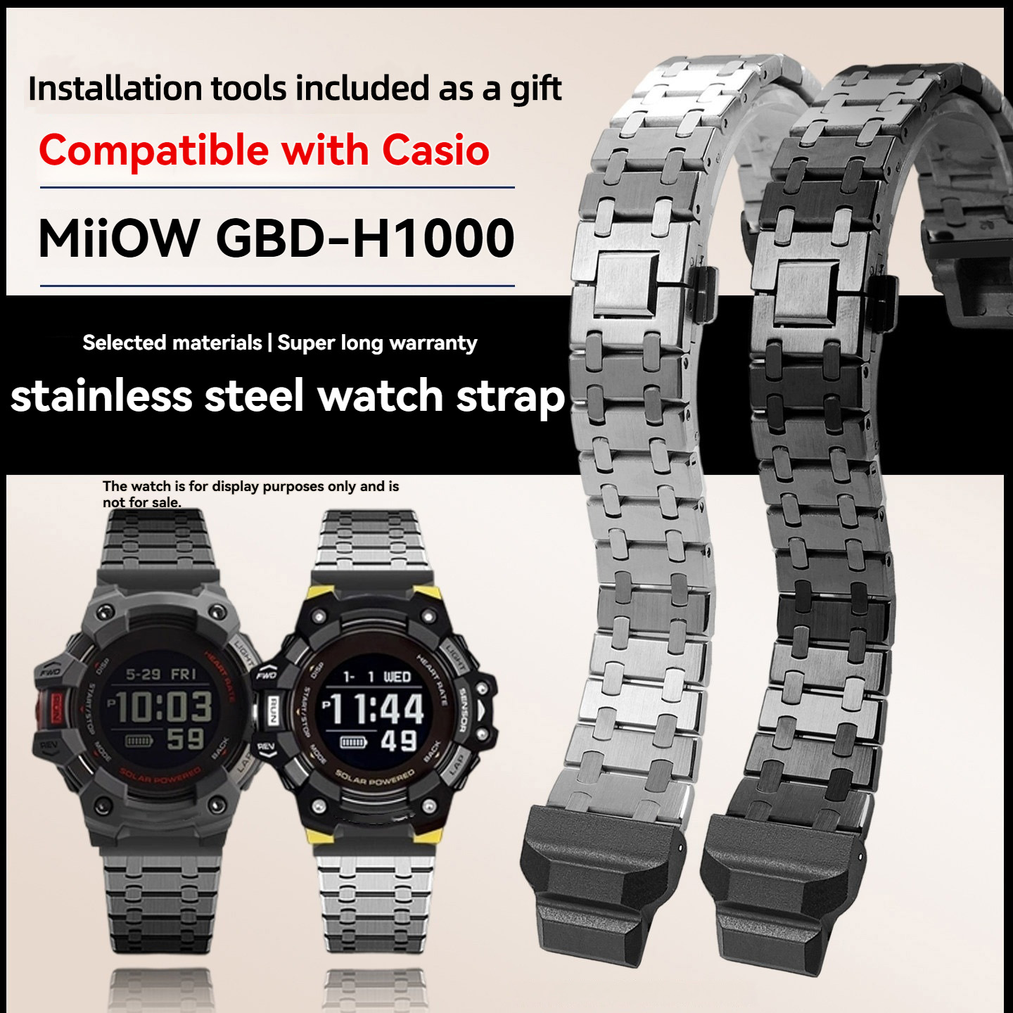 Casio Watches Smartwatch - Gemodificeerde metalen roestvrijstalen horlogeband voor Casio